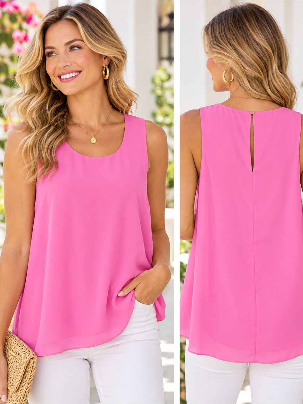 Lilly Pulitzer Hot Pink Sleeveless Keyhole Blouse L